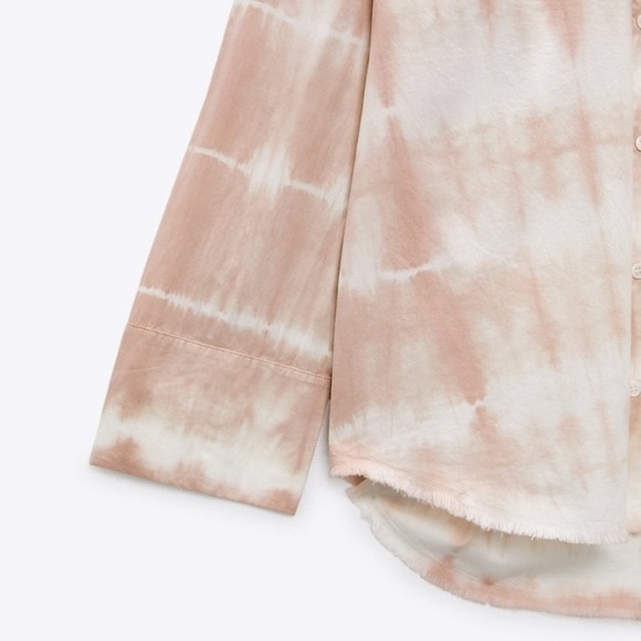 NWT - Zara Pink and White Tie Dye Button Front Long Sleeve Woven Top size XS - Picture 5 of 5